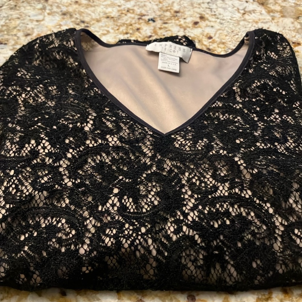 EXPRESS black lace illusion ladies dress blouse
